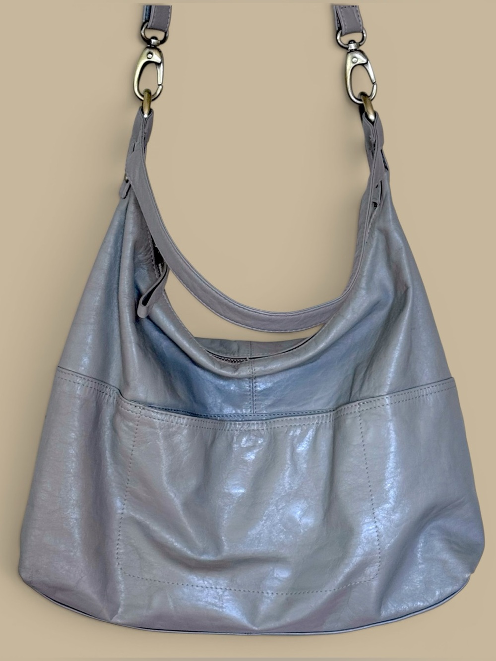 HOBO STYLE SOFT GRAY LEATHER SHOULDER BAG LATICO SLING CROSSBODY CONVERTIBLE